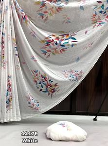 Saree Fabric: Heavy Marshmallow blooming Georgette saree with multi colored digital print swirowski work allover saree - Product Image 6