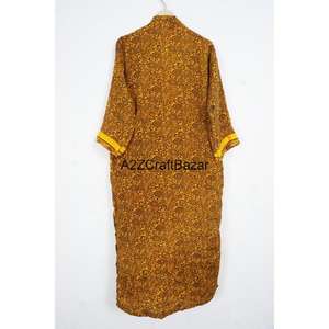 Robe longue bohème en patchwork de sari en soie 100% faite à la main pour femmes, col en V, cordon de serrage, manches longues, douce, automne été - Product Image 4