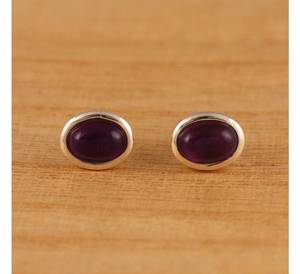 Boucles d'oreilles élégantes en argent sterling 925 avec améthyste naturelle de forme ovale 9x7mm pour la fête - Product Image 1