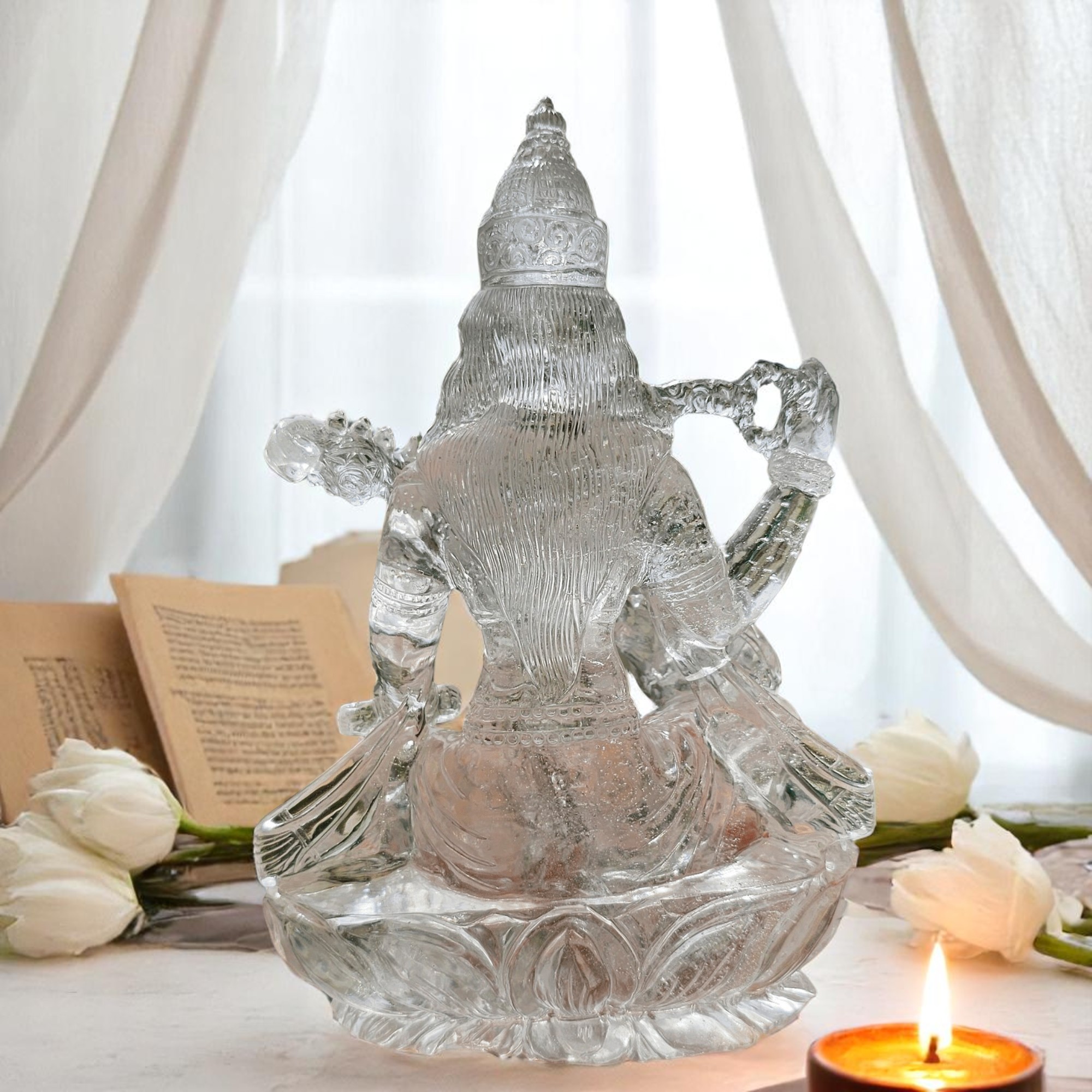 Clear Quartz Saraswati Mata Idol for Knowledge & Wisdom