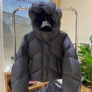 Femmes XL grande taille respirant hiver recadrée à capuche Bomber veste épaissie polaire imprimé tissu minceur bouffant coupe ample - Product Image 3