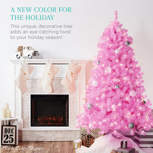 Arbre de Noël artificiel pré-éclairé <span class=keywords><strong>pas</strong></span> <span class=keywords><strong>cher</strong></span> de 6 pieds en PVC rose coloré avec base pliable pour décoration de vacances en extérieur - Product Image 6