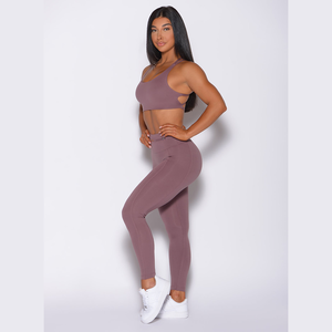 Leggings d'haltères mauve personnalisés avec poche latérale droite taille haute et vêtements de sport leggings de gymnastique à la mode pour les femmes vente en gros - Product Image 6