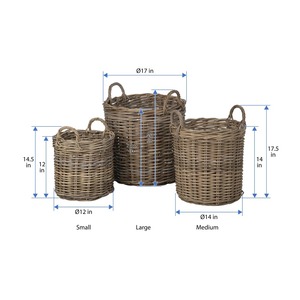 Set of 3 Round Rattan <b>Baskets</b> with Handles Handmade Storage <b>Basket</b> Wholesale eco-friendly Made in Viet Nam - Product Image 2