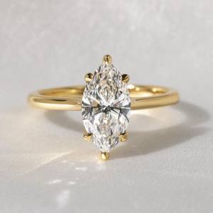 Anillo de compromiso de moissanita de corte Marquesa de 12x6mm | Solitario de seis puntas | OEM de joyería fina de Boda nupcial de oro y plata - Product Image 1
