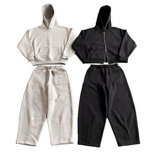 2024 personnalisé blanc sweat et pantalon de survêtement ensemble 100% coton français éponge à capuche hommes surdimensionné Boxy Fit sweats à capuche - Product Image 1