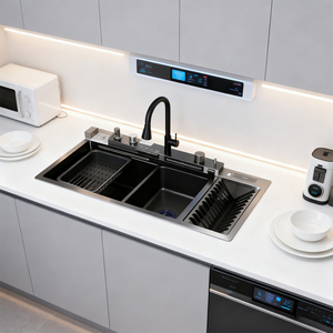 <span class=keywords><strong>Lavello</strong></span> da <span class=keywords><strong>Cucina</strong></span> Artigianale Certificato CE, Lussuoso <span class=keywords><strong>Lavello</strong></span> da <span class=keywords><strong>Cucina</strong></span> Nero Intelligente con Cascata, <span class=keywords><strong>Lavello</strong></span> con Display Digitale LED - Product Image 1