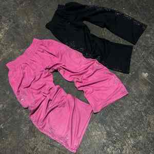 Strass personnalisé imperméable numérique imprimé Double taille sueur acide lavé pantalons décontractés hommes jambe large sport Jogging évasé - Product Image 5