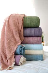 Couverture en mousseline de coton 100% super douce, tissée à rayures, pour toutes les saisons, 7 couches de gaze, fabrication turque, respectueuse de l'environnement - Product Image 2