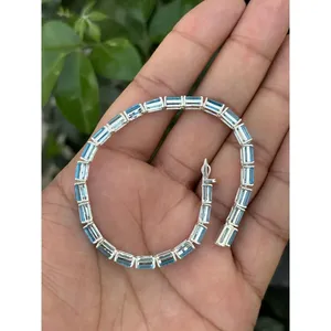 925 <b>Silver</b> Fashion <b>Cuff</b> <b>Bracelet</b> with Emerald Cut Blue Topaz - Product Image 4