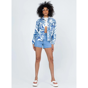 Chaqueta de bombardero de gran tamaño con diseño personalizado para mujer, vaquero lavado Vintage, bordado gráfico, borde crudo, dobladillo, cremallera completa, relleno de algodón - Product Image 3