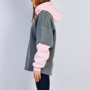 Sweat à capuche pour femme en coton mélangé, coupe classique, couleur unie, manches doubles, vêtements décontractés pour femme, sweat à capuche à manches longues - Product Image 4
