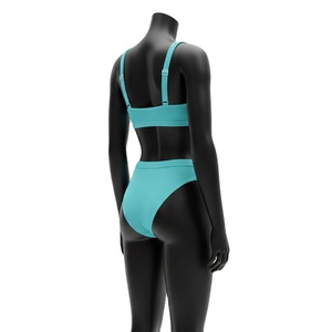 Conjunto de Bikini Premium de Nylon y Spandex para Mujer, Color Azul Aqua, Panel con Logotipo Hotfix de Cristal, Corte de Dos Piezas, Traje de Baño para Mujer - Product Image 4