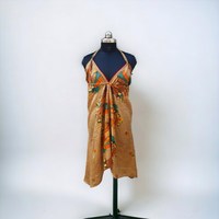 Robe longue en soie recyclée faite à la main taille libre vêtements de plage d'été taille naturelle robe sari de fête imprimée indienne impression numérique