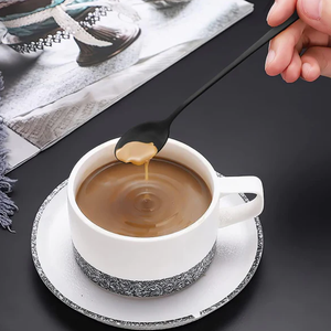 Luxury Black <b>Long</b> Handle 304 Stainless Steel Stirring Spoon Ice Cream Dessert <b>Teaspoon</b> For Cake Restaurant Hotel Party - Product Image 2