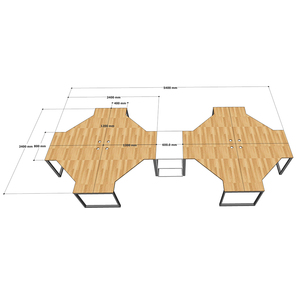 8-Piece Contemporary Office Furniture HBLG038 Cluster <b>Desk</b> Module with Rubberwood <b>Shelf</b> and Modern Iron Legs Assembly Required - Product Image 6