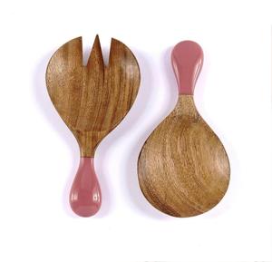 Juego de servidor de ensalada de madera de mango Juego de servidor de ensalada de madera de 2 piezas ARTÍCULO DE COCINA ÚNICO HECHO A MANO - Product Image 3