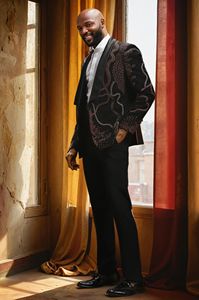 Esmoquin negro bordado de alta calidad personalizado para hombre, 2 piezas de talla grande, ajustado, de un solo pecho, vestido de novia transpirable - Product Image 3