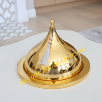 Kleine Goldene Edelstahl-Kuppel Handgefertigte Langlebige Servierschale mit Quastendeckel Tischdekoration für Snacks Süßigkeiten Festliche Servierware Ramadan