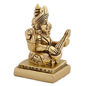 Latón Saraswati Idol - Saraswati MATA Murti | Estatua de latón puro con detalles intrincados para Pooja - Product Image 4