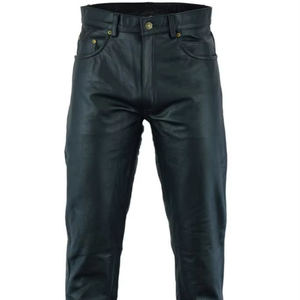 Pantalon décontracté en cuir PU pour homme WEAVEON de haute qualité, coupe droite, taille mi-haute, devant plat, avec détails en dentelle, pour la couleur pierre - Product Image 1