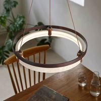 Lustre rond moderne de style nouveau en travertin jaune, luminaires suspendus en bois pour salle à manger