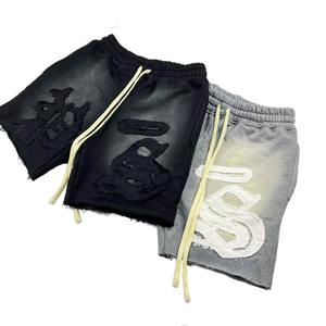 Short en maille lavé à l'acide Offre Spéciale pour hommes Shorts pour hommes à la mode en détresse broderie Shorts de sueur d'été personnalisés - Product Image 6