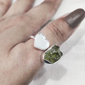 Joyería de piedra áspera, anillo para mujer, peridoto piedra preciosa de Natural en bruto, piedra natal de agosto, anillo de corazón ajustable, anillo de Plata de Ley 925 - Product Image 2