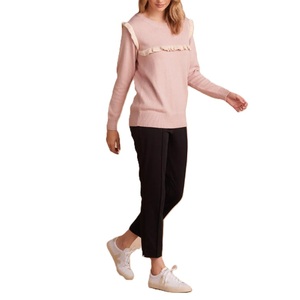 <b>Women's</b> Casual Winter Crew Neck <b>Knitted</b> Pullover <b>Sweater</b> <b>Cable</b> Body Gored Stitches Yoke with Ruffles - Product Image 5