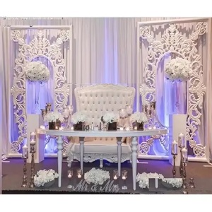 Décorations de mariage à thème asiatique Élégantes murs arrière de scène en fibre blanche avec panneaux blancs élégants et cadres en fibre - Product Image 1