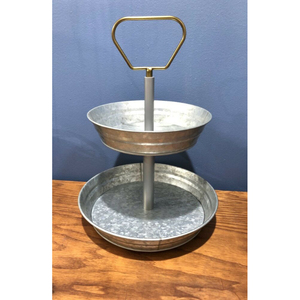 ถาดเสิร์ฟขนมหวานและคัพเค้กทรงกลม 2 ชั้น สไตล์วินเทจ ทำจากโลหะชุบสังกะสี พร้อมหูหิ้ว สำหรับตกแต่งบ้าน - Product Image 4