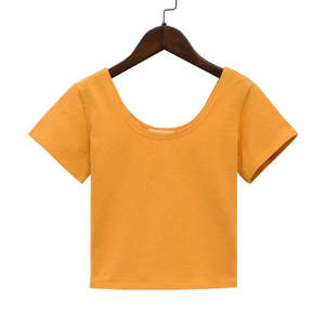 Women Crop Sleeve Crop <b>Top</b> Ladies Round Neck Stretchy Vest T Shirt Blouse Tee Ladies Crop T-Shirts - Product Image 2