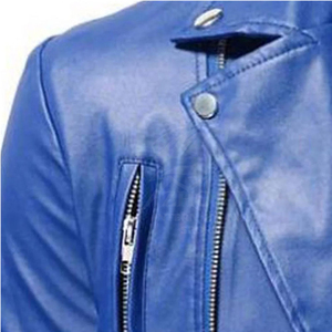 Blue PU <b>Leather</b> Biker <b>Jacket</b> Men Zipper Motorbike <b>Jacket</b> Stand Collar <b>Long</b> Sleeve Casual Winter Outerwear - Product Image 4