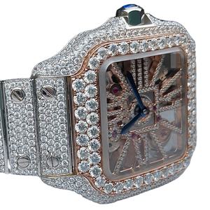 Montre en diamant sertie de moissanite de haute qualité, clarté VVS, forme carrée, style simple, squelette antique, entièrement sertie de diamants - Product Image 1