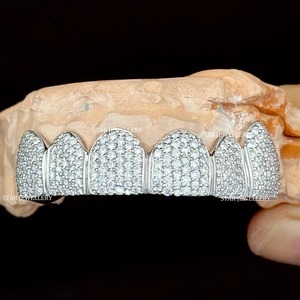 STAR JEWELLERY Christian 925 Sterling <b>Silver</b> Brilliant Cut VVS Moissanite Classic Iced Unisex Dental Grillz for Everyday Wear - Product Image 3