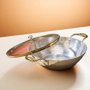 Kadhai de latón de base ancha con tapa de vidrio, naturalmente no tóxico, antiadherente, ideal para recetas indias - Product Image 2