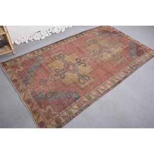 Vintage Brown Blue Wool <b>Rug</b> 4.3 X 7.6 ft Geometric Abstract Pattern Handmade for Living Room <b>Hallway</b> Rectangle for Home Decor - Product Image 2