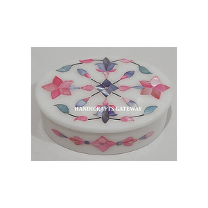 Best Quality Oval Shape <b>White</b> Marble Natural Mix Mother Of Pearl Flower Design Inlay Work Jewellery <b>Box</b> For Home Decoration - Product Image 2
