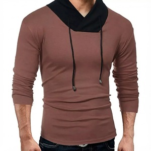 T-shirt à capuche décontracté pour homme, pull à manches longues léger avec col contrasté, fabrication en usine - Product Image 1
