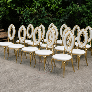 Chaise de mariage en acier inoxydable doré à dossier double anneau ovale avec coussin blanc pour banquets et événements hôteliers – Vente en gros de sièges - Product Image 2