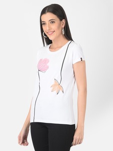 T-shirt à manches courtes pour femme élégante Toile blanche de qualité supérieure ODM Été Imprimé Col rond - Product Image 4