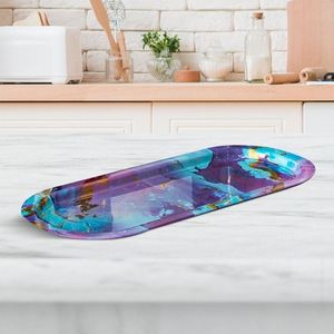 Plateau en métal rectangulaire 160x350mm Plateau de service moderne avec texture marbre or rose Plateau miroir décoratif pour la décoration intérieure - Product Image 1