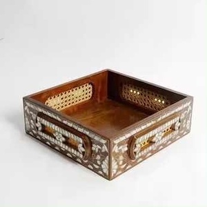 <b>Chocolate</b> Tray with Mother of Pearl Wooden Serving Dish Decorative Tableware for <b>Ramadan</b> Iftar Presentation Elegant Dinnerware - Product Image 4