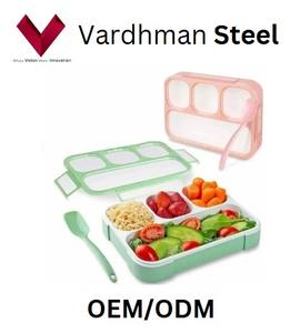 Suministro directo de fábrica de fiambrera de plástico de 4 compartimentos para niños Una caja para cada bocado Compartimentado Conveniente Bento Box - Product Image 5