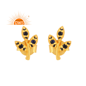 Meilleure vente de boucles d'oreilles en argent sterling plaqué or 18 carats avec pierres précieuses en saphir bleu naturel Demi Fine Jewelry pour femmes - Product Image 1