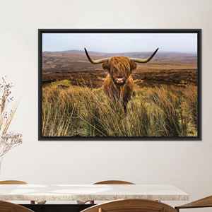 Tableau imprimé sur toile : Art mural Vache poilue de style campagnard, toile encadrée noire - Product Image 1