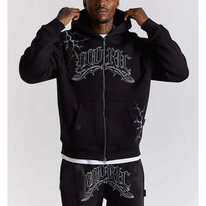 Ensemble de survêtement d'hiver unisexe pour enfants, noir, à capuche, avec broderie d'éclairs saisissants et logo audacieux pour le streetwear - Product Image 4