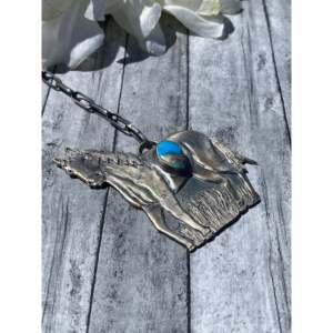 Collier Cheval en Or Blanc Joe Paul Kingman avec Turquoise, Argent Sterling, Sertissage à la Cannelure Réglable, Plaqué Rhodium, Forme d'Animal en Boîte - Product Image 3