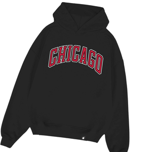 Sudadera con capucha negra con estampado de Chicago, ropa de calle de gran tamaño, de algodón suave jersey de lana, sudadera de invierno cálida informal con estilo, ventas - Product Image 2