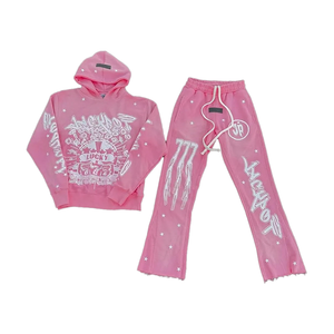 Streetwear personnalisé vintage sweat à capuche lavé à l'acide et pantalon de survêtement évasé ensemble de survêtement à broderie en détresse survêtement délavé au soleil - Product Image 2